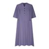 Women's Mid-Length V-Neck Cotton-Linen Dress with Short Sleeves and Three-Button Pockets