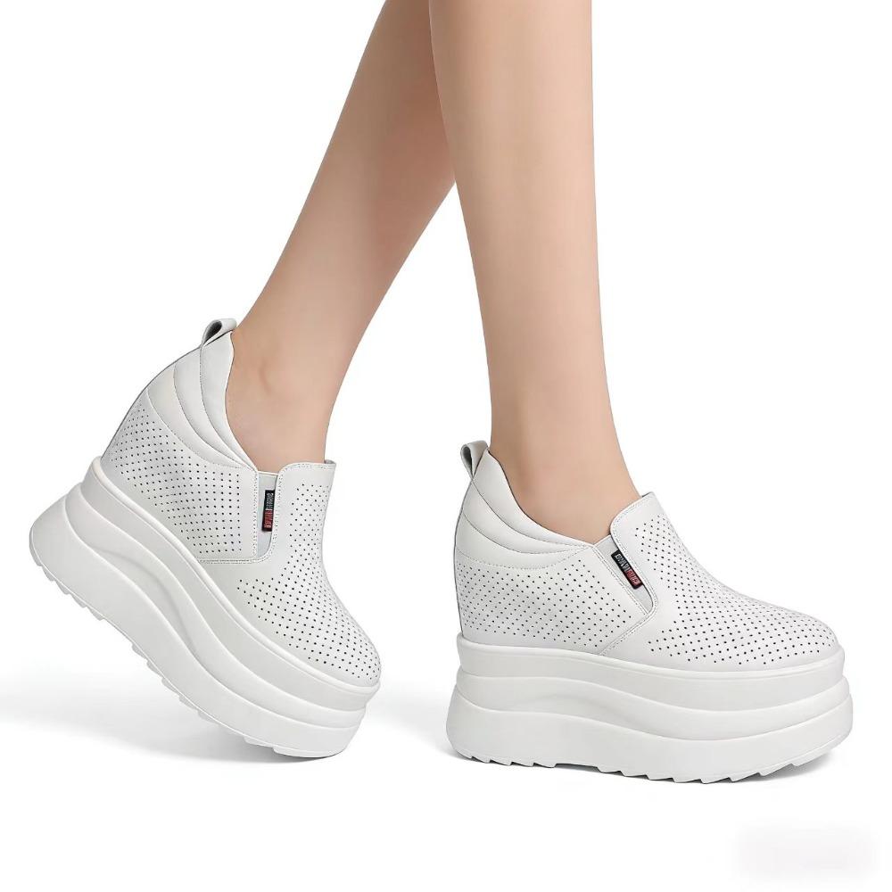 13cm Super Vysoké Platformové Boty Dámské Pravá Kůže Bílé Boty Dámské Zvyšující Výšku Ležérní Tenisky