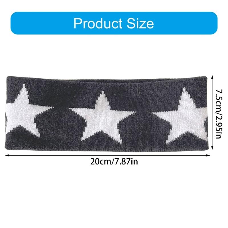 Gestricktes Stirnband mit Sternmuster für Damen Elastisches Bandeau Sportliches Stirnband Schweißabsorbierend Rutschfest Dehnbar Trainings-Haarband