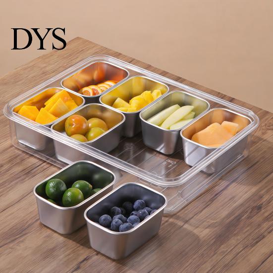 Compartment Snack Box for Office Lunch Snackle Container, Stainless Steel Divided Serving Tray with Lid & Handle, 8 Large Compartments Fruit