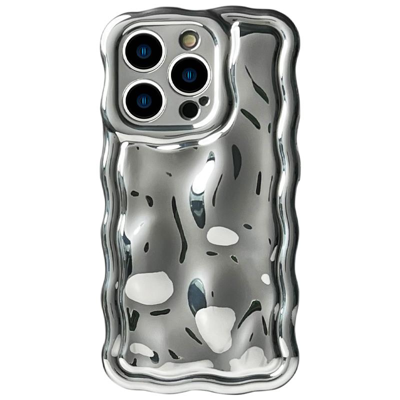 Electroplated Wave Bumper Meteorite Texture Glossy Back Cover Case For iPhone 16 17 Pro Max Air 15 14 13 Soft TPU Phone Shell