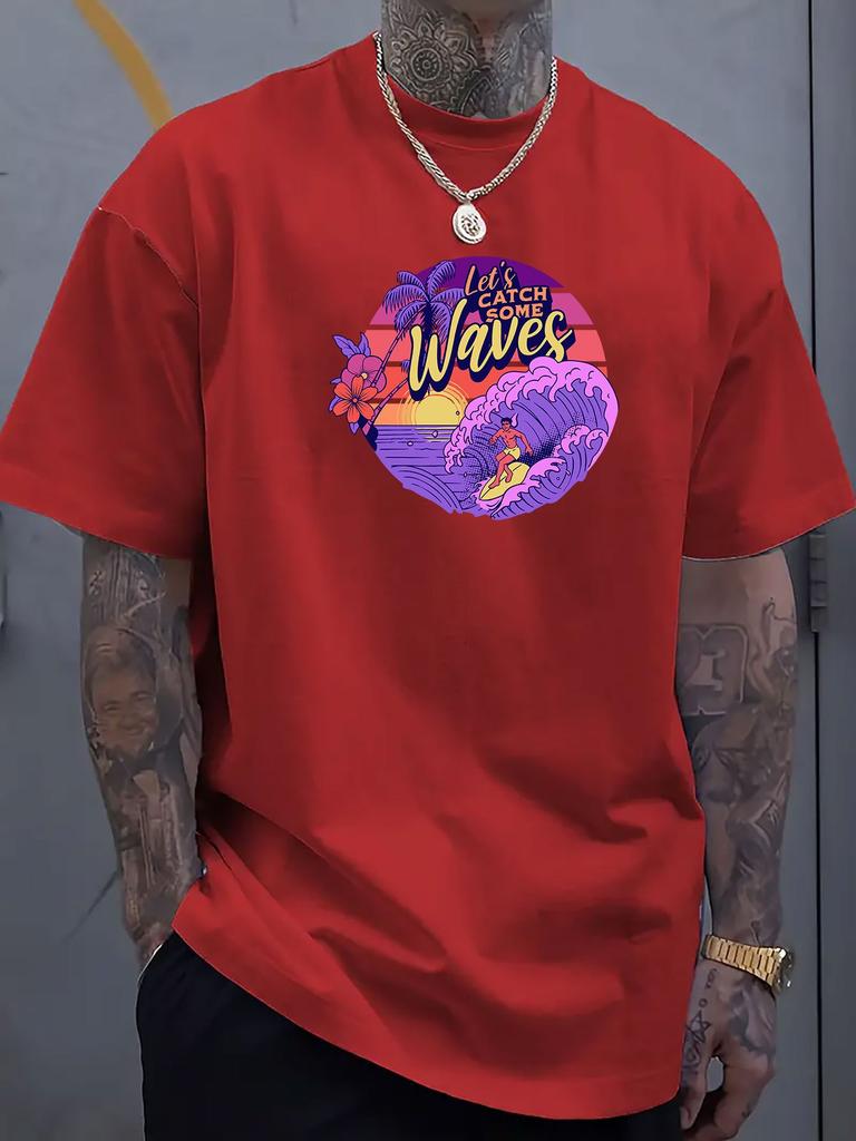 Surfing Graphic Printed Short-sleeved Luxury Cotton T-shirt Summer Unisex Men's and Women's Casual Loose Fashion Trendy Clothing