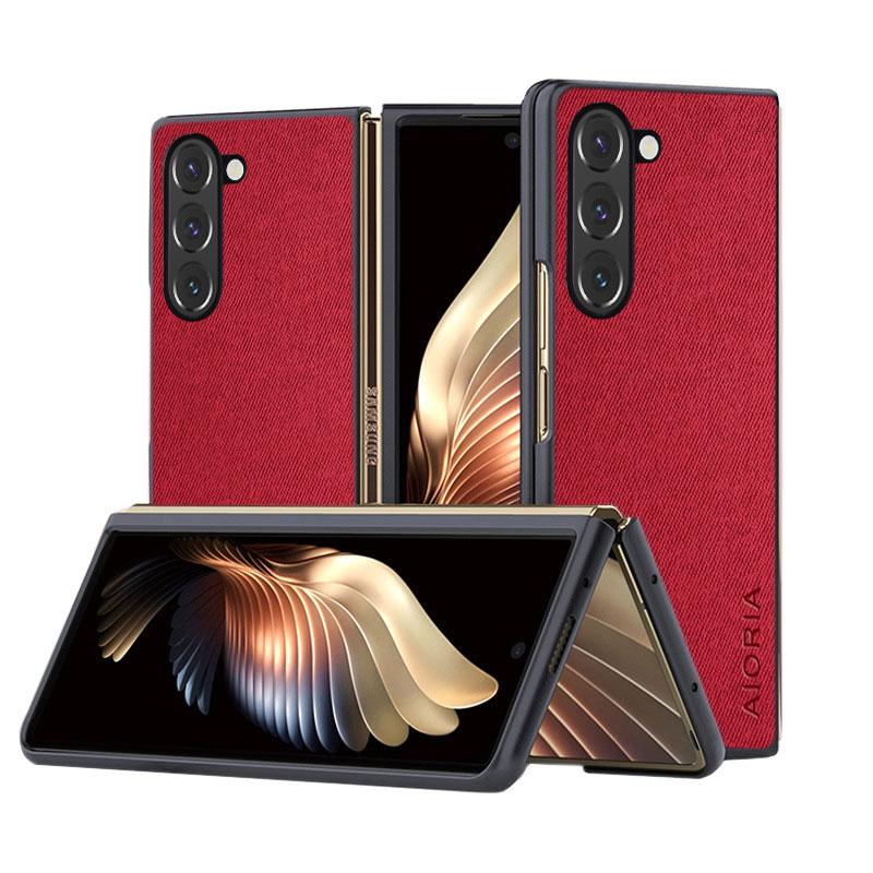 Modische Hülle für Samsung Galaxy Z Fold 6 5 4 Fold3 5G, einfache, leichte, einfarbige Textillederhülle für die Fold6-Hülle