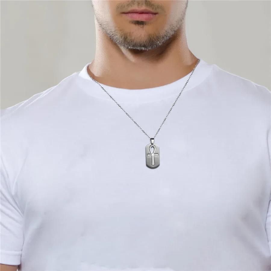 Necklace Dog Tag Pendant Ancient Egypt Egyptian Symbol Ankh Eternal Life Cross Key Life Amulet Talisman Protect Health Jewelry Charming Accessories