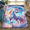 Vibrant Rainbow Unicorn Area Mat - 800g/m² Crystal Velvet, Non-Slip, Washable Floor Mat for Living Room, Bedroom, Yoga, Bathroom