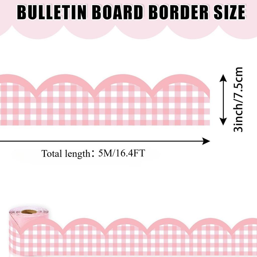 Pink Grid Bulletin Board Border -16.4ft Self-Adhesive Decorative Trim for Classroom Blackboards,School, Home & Office Wall Decor