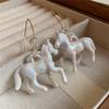 Handmade Resin Horse Hook Earrings Animal Ear Pendants with Pearls Handmade Earwear Accessories for Stylish Women