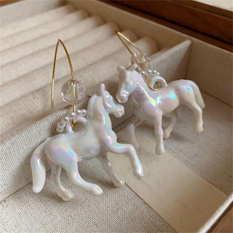 Handgefertigte Pferdehaken-Ohrringe aus Harz, Tierohranhänger mit Perlen, handgefertigte Ohrschmuck-Accessoires für stilvolle Frauen