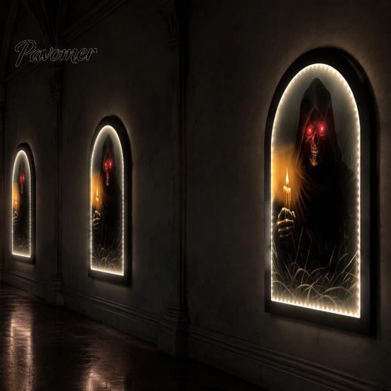 Luce Appesa per Portico di Halloween Specchio Fantasma Luminoso, Fantasmi Spaventosi USB Su, Decorazione Specchio Olografico Scherzo Decorazione per Casa Infestata Festa Festiva