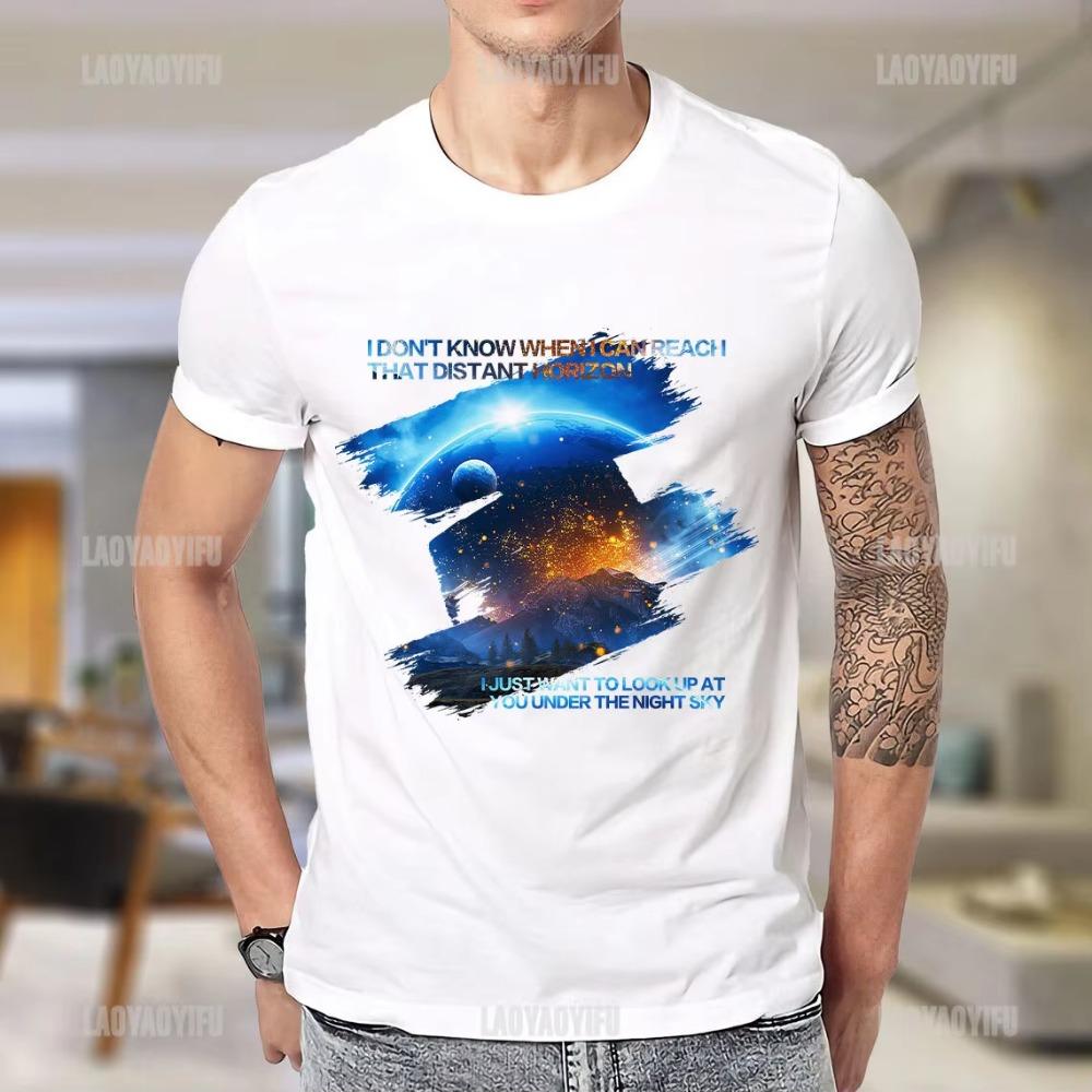 ClassicVintage Men T Shirt Vincent Van Gogh The Starry Night with Middle Earth Sauron Tower Printed Woman Tshirt Streetwear