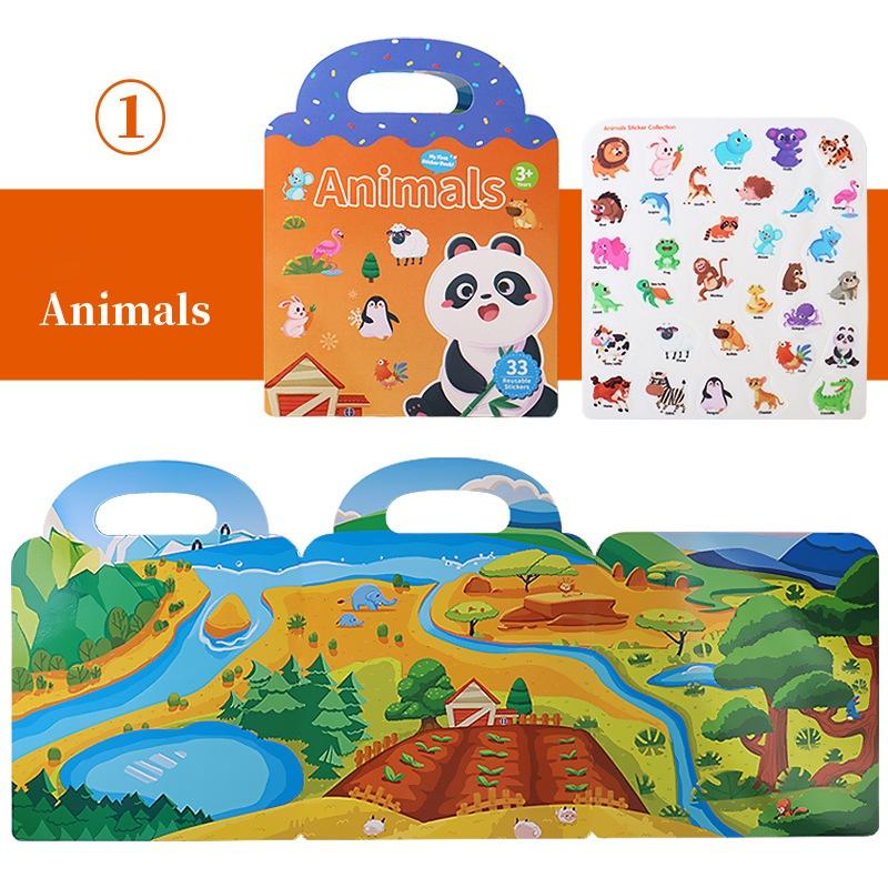 Early Education Sticker Book Develop Concentration With Reusable Stickers Of Animals Dinosaurs And Ocean Scenes