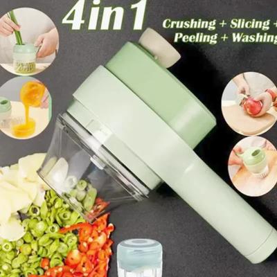 4 in 1 Elektrischer Lebensmittelzerkleinerer Gemüseschneider Hobel Knoblauch Karotte Kartoffel Zerkleinerer Wiederaufladbarer Mixer Lebensmittelschneider Küchenhelfer