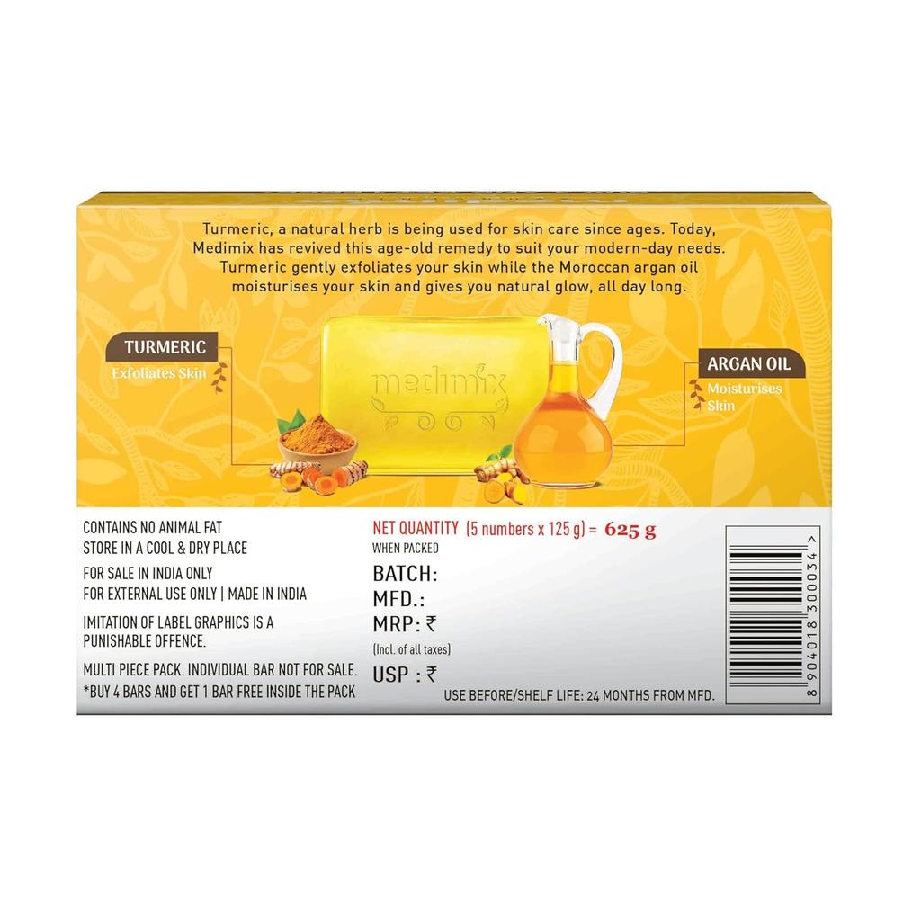 Medimix Ayurvedic Turmeric & Argan Oil Bathing Bar 125g x 5 Soap Radiant Skin