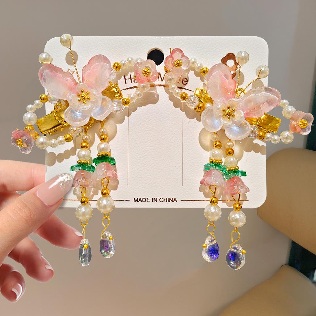 Mid-Autumn Hanfu Fairy Hair Clip - Women's & Children's Ancient Style Floral Tassel, Sweet Accessory for Girls