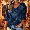 Women's V-Neck Casual Halloween Print Three-Quarter Sleeve Tunic Top for Fall Party Outfits