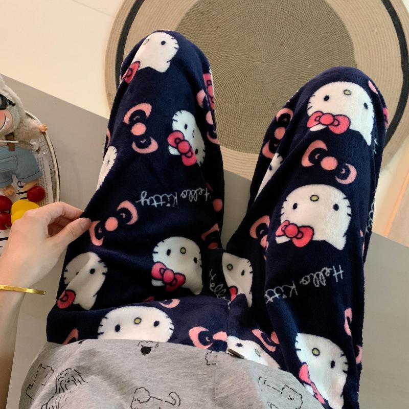 Damen Cartoon Flanell Fleecegefütterte Pyjamahose - Warmer Herbst-/Winterstil