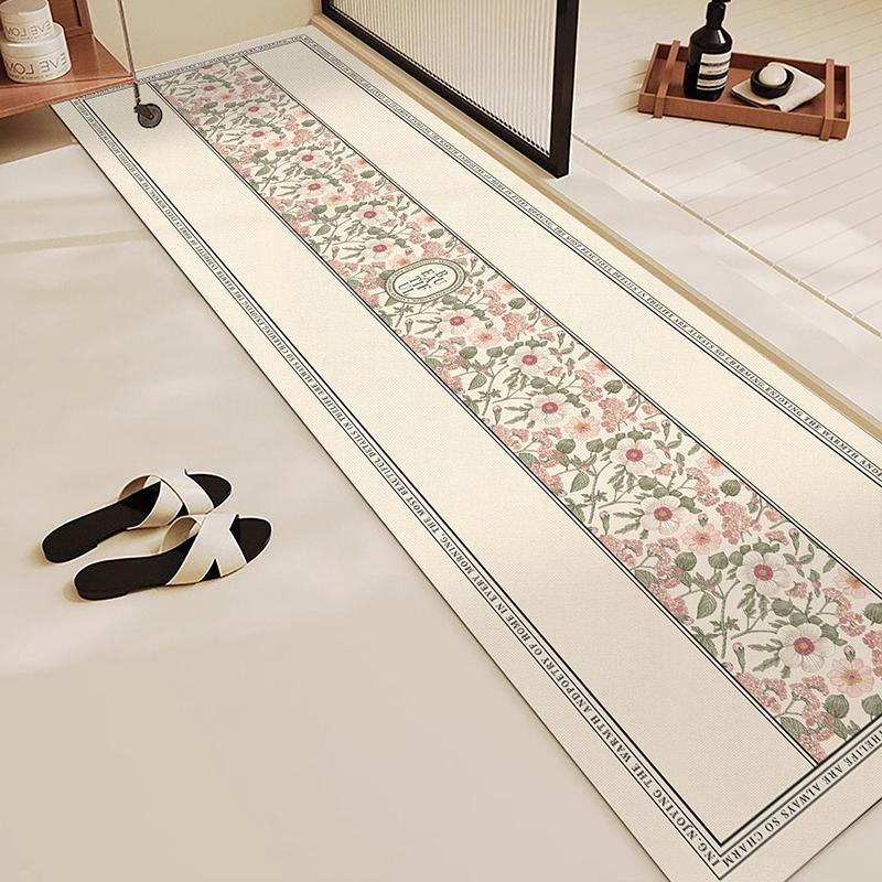 Rug for Bathroom Mat Absorbent Anti-slip Floor Mats Diatom Mud Toilet Shower Area Pink Carpet Plant Flowers Home Decoration Rugs
