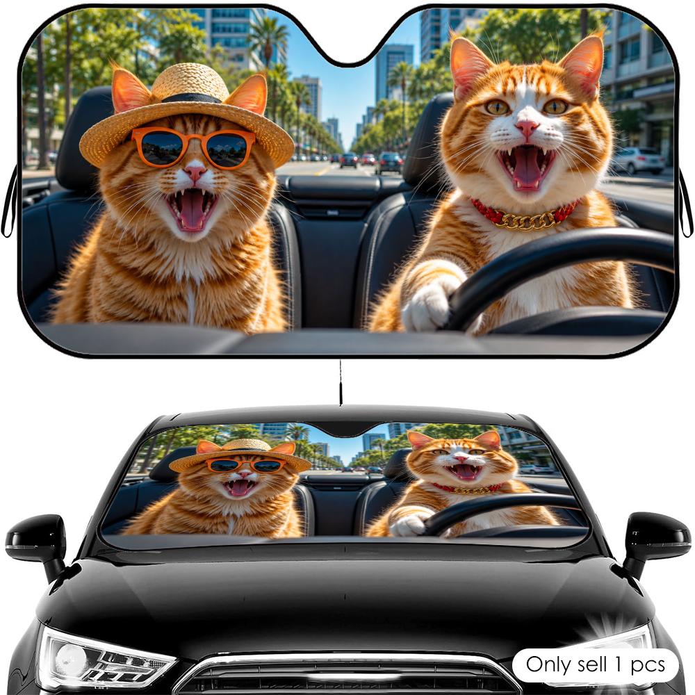 Stylish Cats Drive Fun Sun Visor Car Front Windshield Shade UV Block Heat Shield Foldable Universal Fit Cover