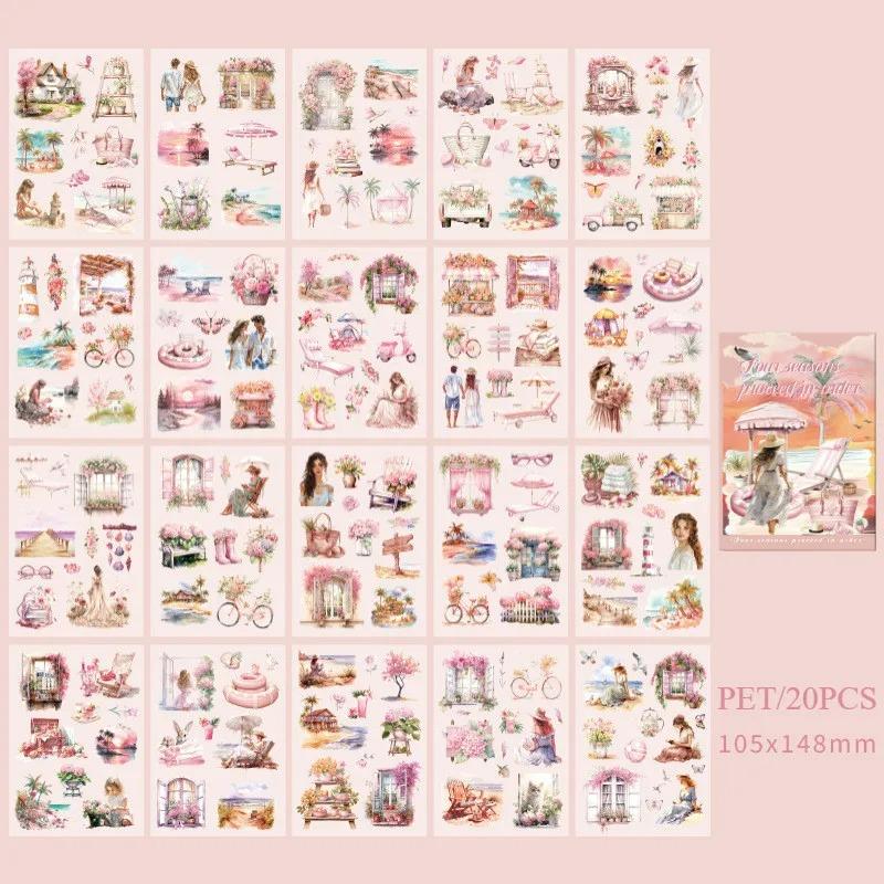 20 Sheets PET Stickers Season Series PET Decorative Stickers Diary Girls Scrapbooking Material Decor Album Stationery Stickers