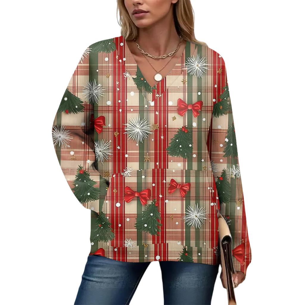 Women's Casual And Fashionable Christmas Print Long-Sleeved Top