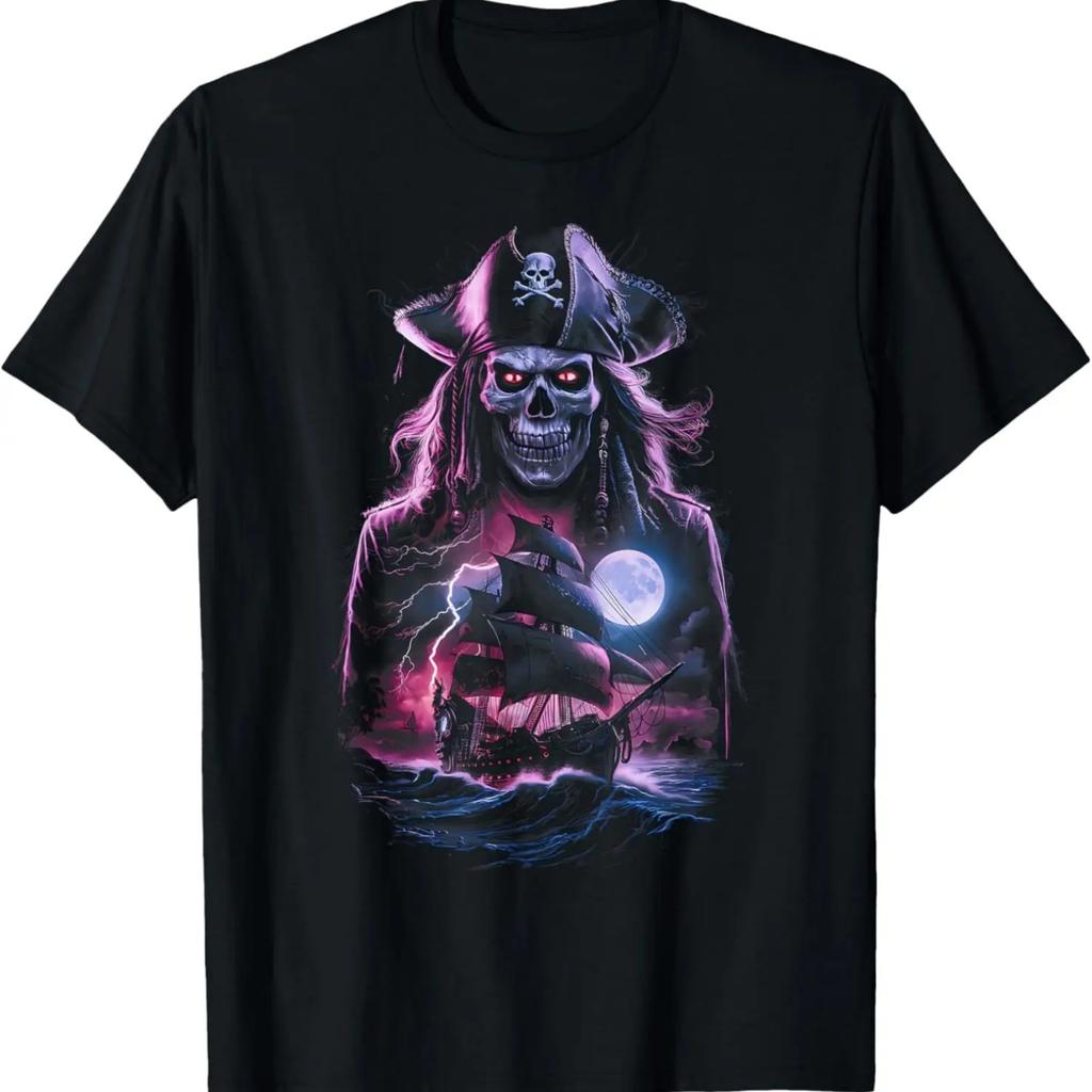 Pirate Skull Ship Halloween Costume Spooky Scary Graphic Tee T-Shirt