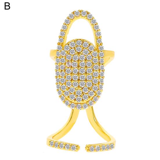 Inel de unghii Hollow strălucitor stras încrustat strălucitor reglabil deschidere geometrică manichiură inel comun femei