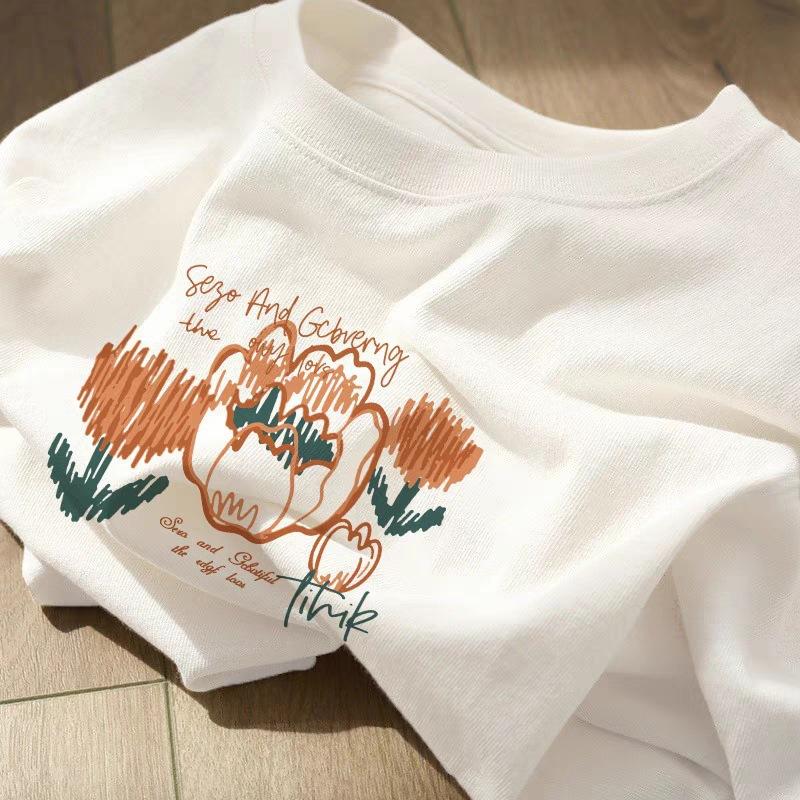 Cotton short-sleeved t-shirt women s summer 2026 new design niche loose large size thin small top M белый