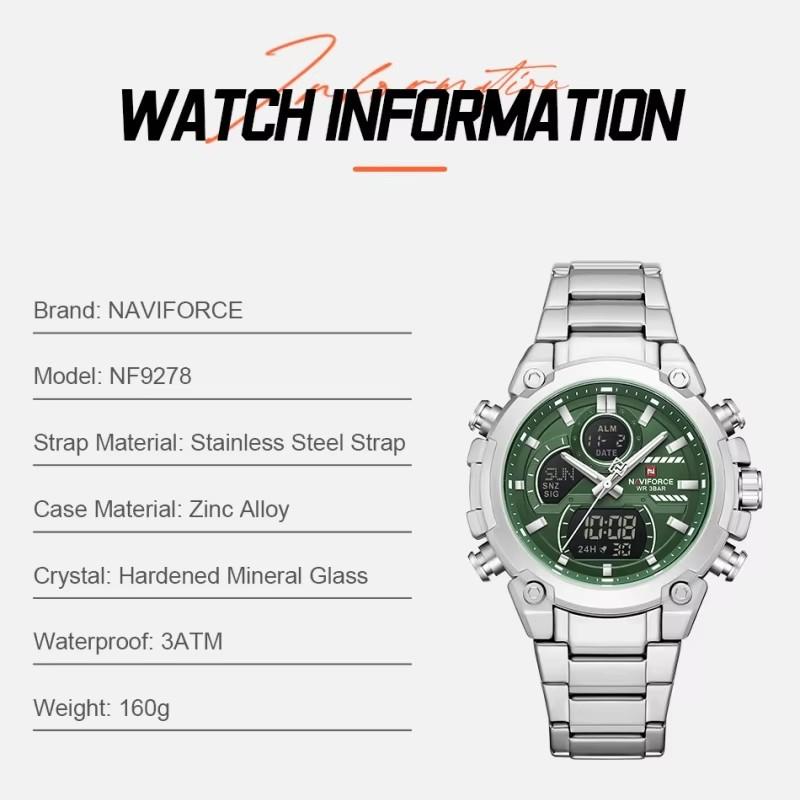 NAVIFORCE Business Original New NF 9278 Men's Watch Waterproof Digital Fashion Night Light Men's Watch Classic Business Watch