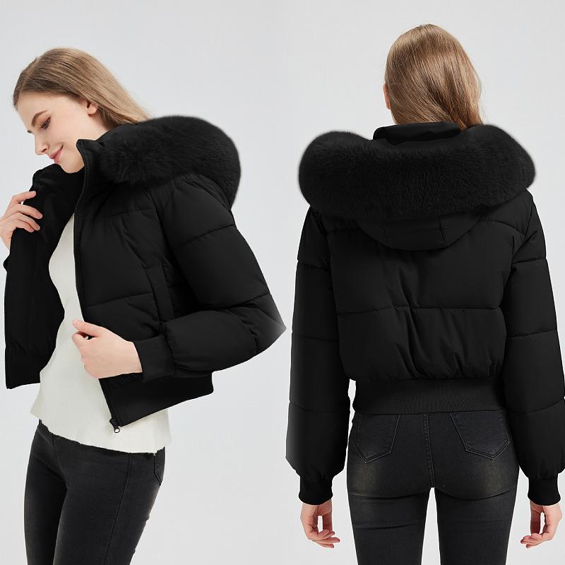 Winter 2025 New Fur Collar Casual Versatile Cotton Jacket Women's Hooded Short Warm Cotton Jacket Hooded New Jacket
