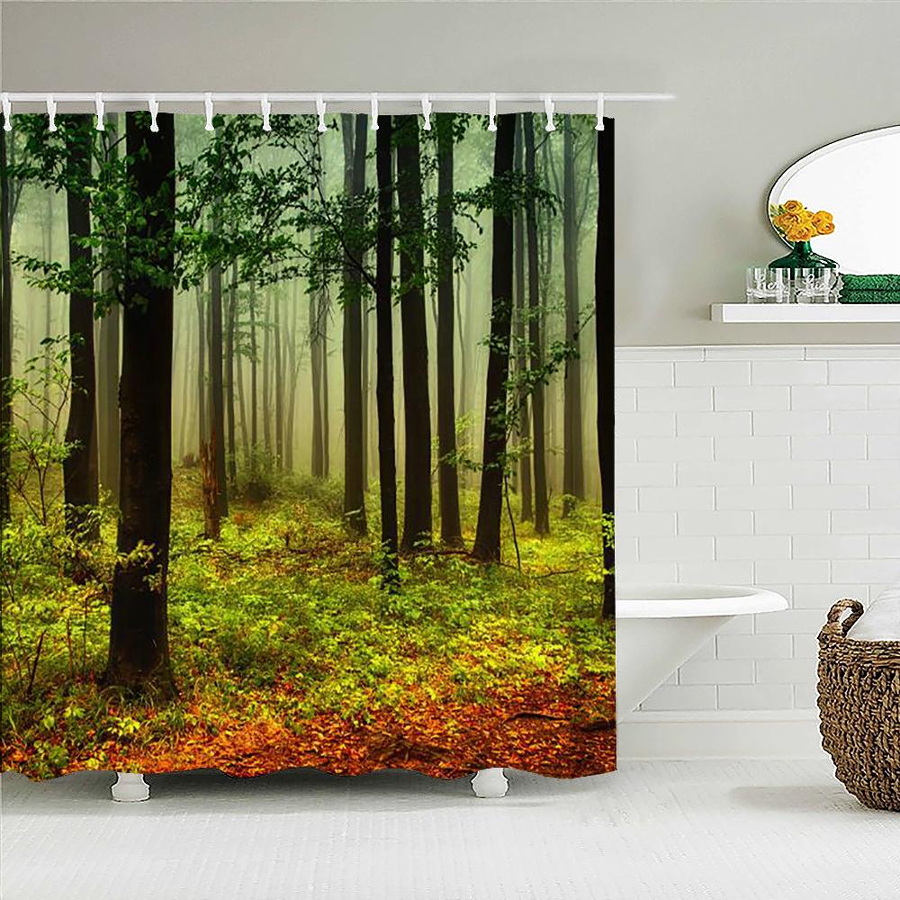 Tropical Rainforest Forest Shower Curtains Bathroom Curtain 3D Natural landscape Fabric Waterproof Bath Curtain with Hooks