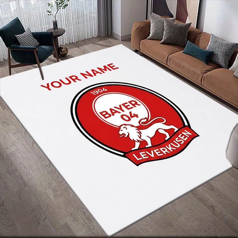Custom Name,Bayer 04 Home Sofa Decoration for Living Room & Bedroom, Non‑Slip Play Flannel Floor Mat for Game Room