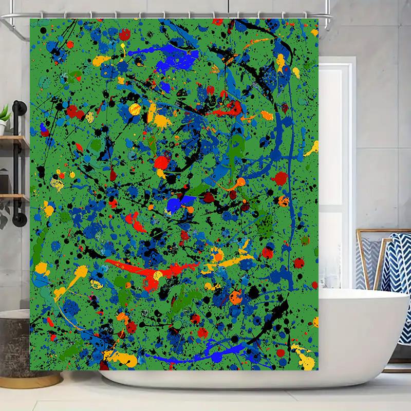 Brightly Colored Splash Pattern Shower Curtain Decor for Bathroom: Green Wall Blue Red Yellow Colorful Artistic Bath Shower Curt