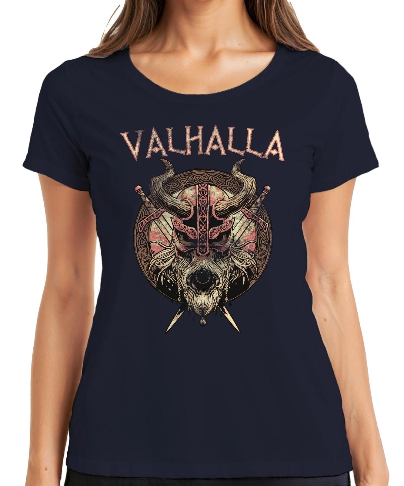 Valhalla Wikingerhelm Schwerter Runenkreis Nordische Mythologie Damen T-Shirt XXXL