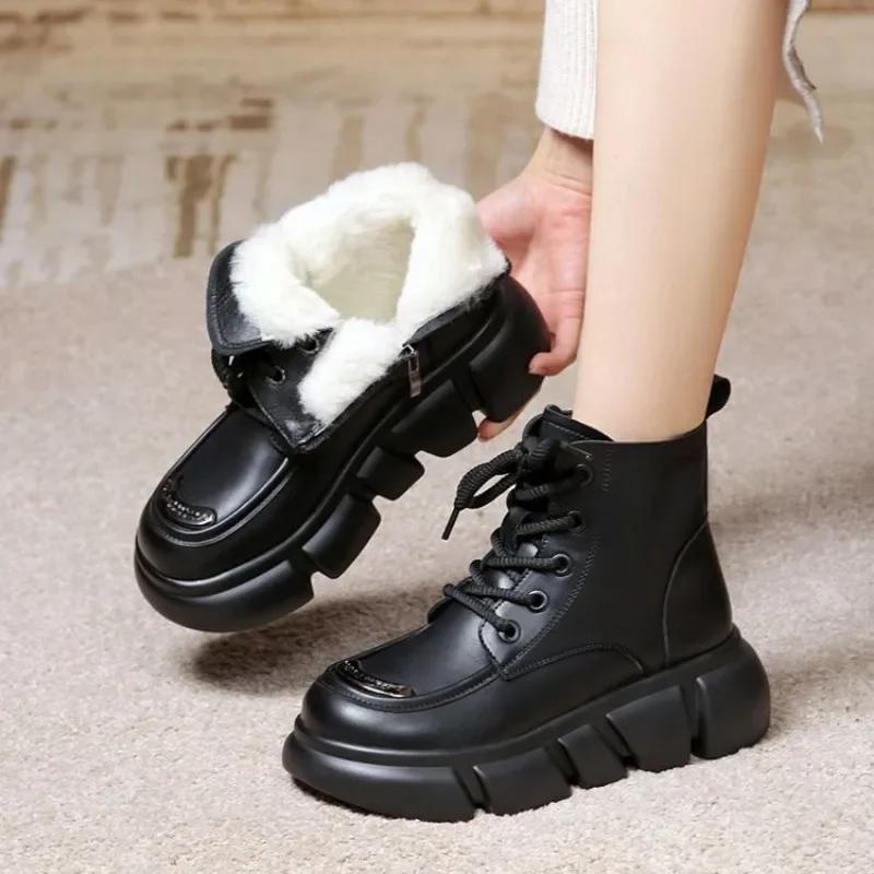 Fashion Women's Boots  Winter New Fur Snow Boots Platform Plush Comfortable Anti Slip Warm Lace Up Cold Proof Cotton Ankle Boots