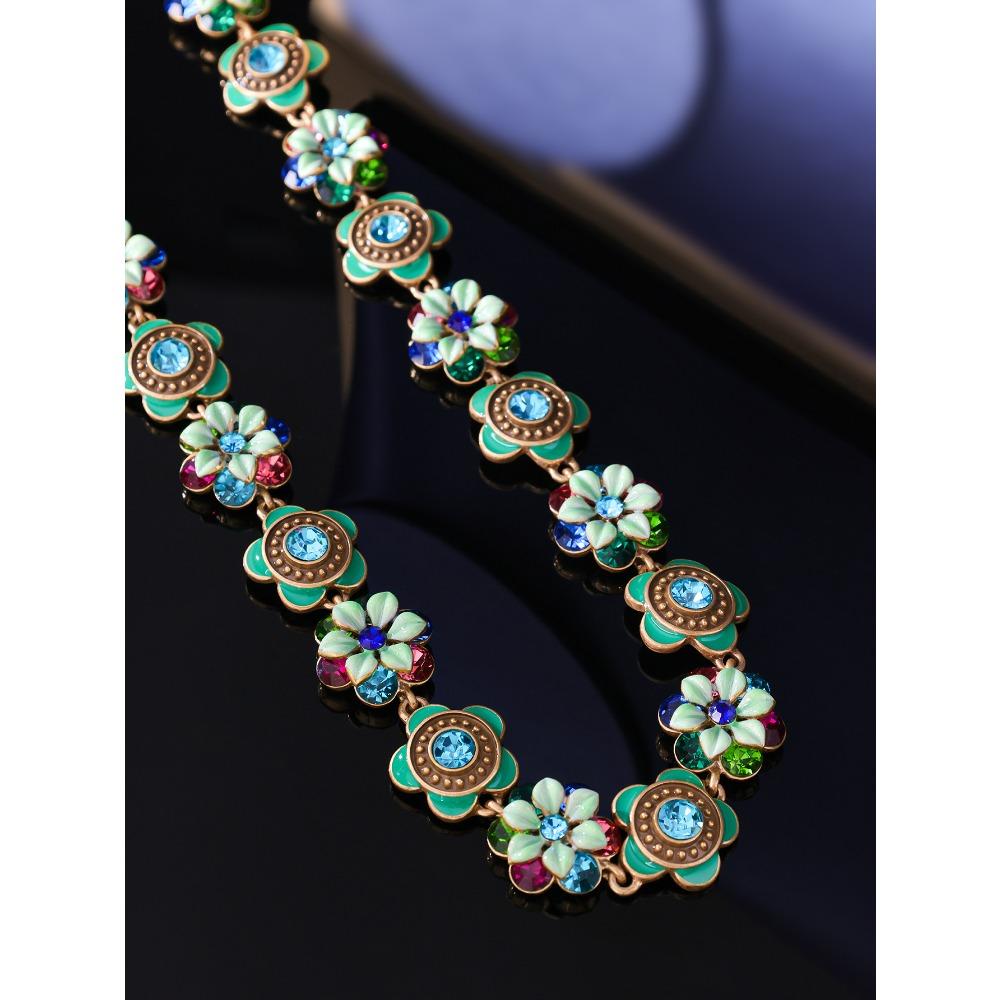 Collar de Flores de Estilo de Corte Vintage Conjunto de Joyas de Lujo Ligero Vintage Medieval Pulsera Antigua Pintada con Esmalte