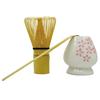 3-Piece Set: Tea Whisk, Straightener, and Tea Scoop, Made of Bamboo, Natural Bamboo, 100-Standing, Flower Design