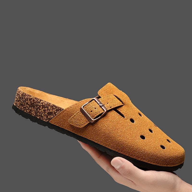 Baotou Slippers Summer New Fashion High-end Leather Surface Half Support Couple Beach Sandals Boken Cool Slippers