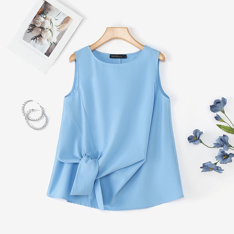 

ZANZEA Жіночі повсякденні вільні літні безрукавки з круглим вирізом 5XL синій