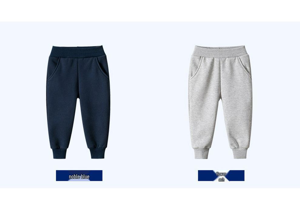 2024 Thick Korean-Style Fleece-Lined Boys' Sports Pants - Autumn/Winter Solid Colors