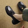 Soft Leather Loafer Women's Vintage Chunky Heel Slip On Shoes Spring and Autumn Middle Heel Fashion Leather Footwear