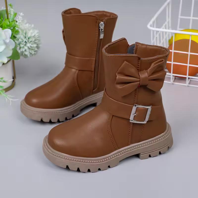 Autumn and Winter Girls Boots Bow Kids Buckle Cool Solid Color Toddler Girls Shoes Children Casual Boots Versatile Martin Boots
