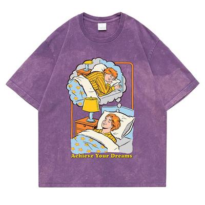 Realizza i Tuoi Sogni T-shirt da Uomo Retro Lavata Moda Cotone T-shirt Vestiti Alta Qualità Traspirante T-shirt Top