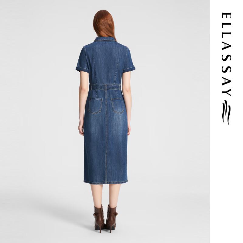 ELLASSAY Women's Summer Retro Cotton Blend Denim Shirt Dress