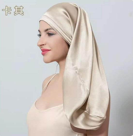 60cm Length 100% Mulberry Silk Bonnets for Women Bandage Sleeping Night Cap Pure Silk Hair Wrap Elastic Headwrap Shower Cap Girl