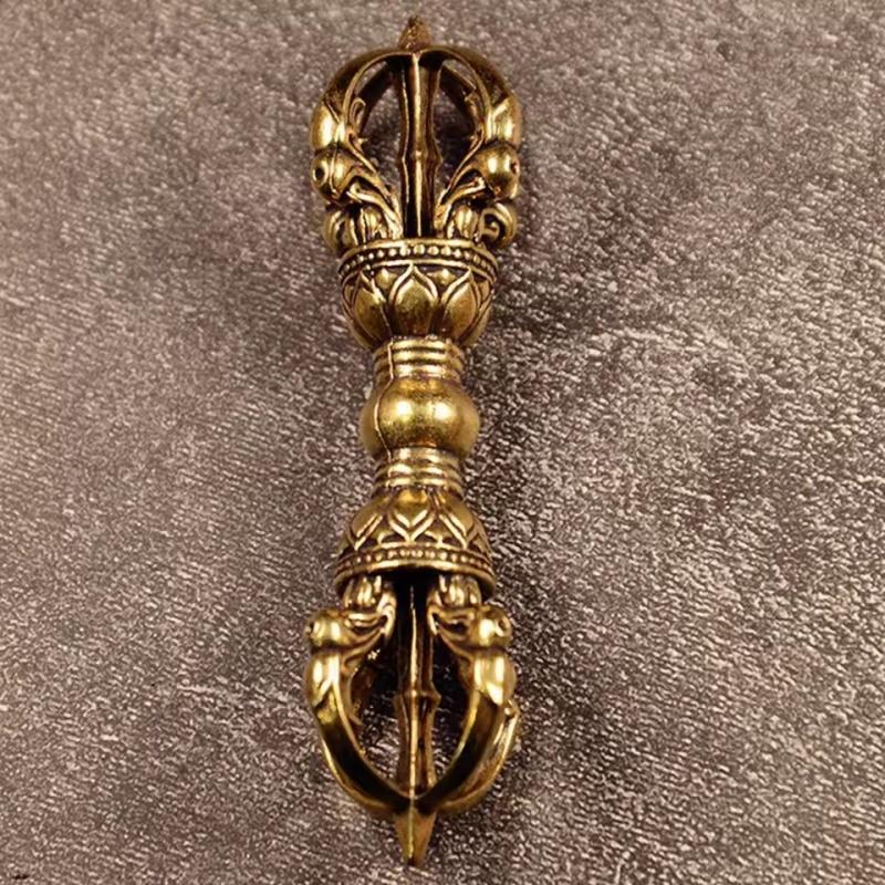 Ottone Antico Lama Dorge Vajra Buddista Tibetano Intaglio a Mano Decorativo Fengshui Ornamento Religioso da Collezione