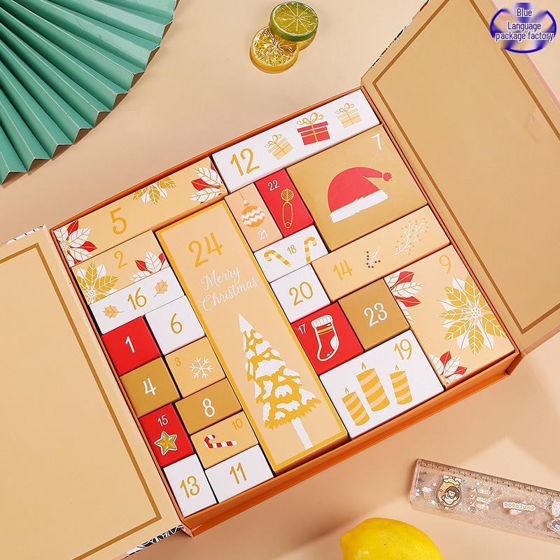 Prázdninový odpočítávací kosmetický překvapivý box: Dárková sada čokolády, sušenek a cukroví