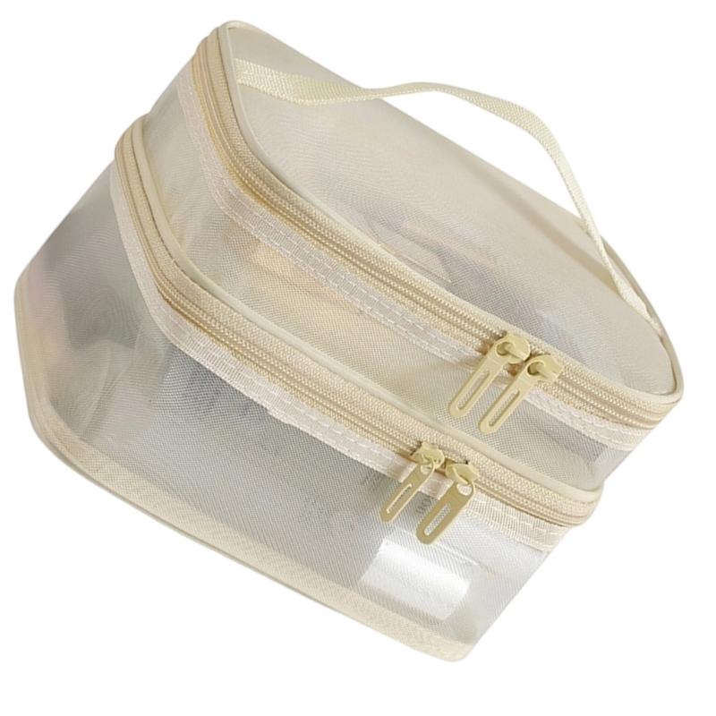 Nylon Mesh Cosmetic Organizers Double Layer Design Spacious Storage For Makeup Brushes Skincare Travel