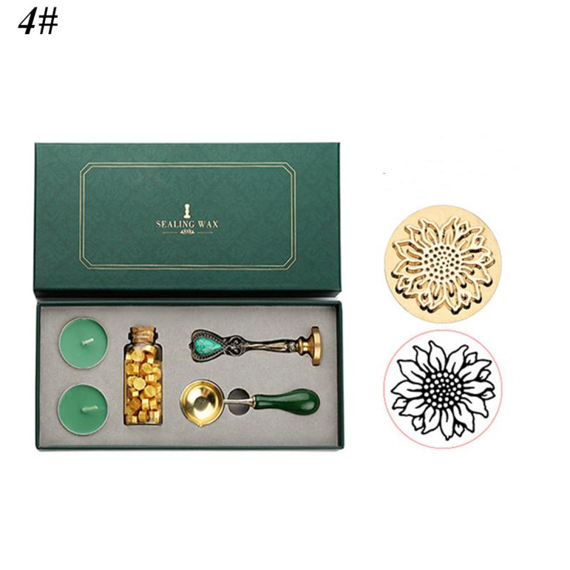 Vintage Spoon Stamp Set Box with Sealing Wax Beads Candle Craft Wedding Packaging Gifts DIY