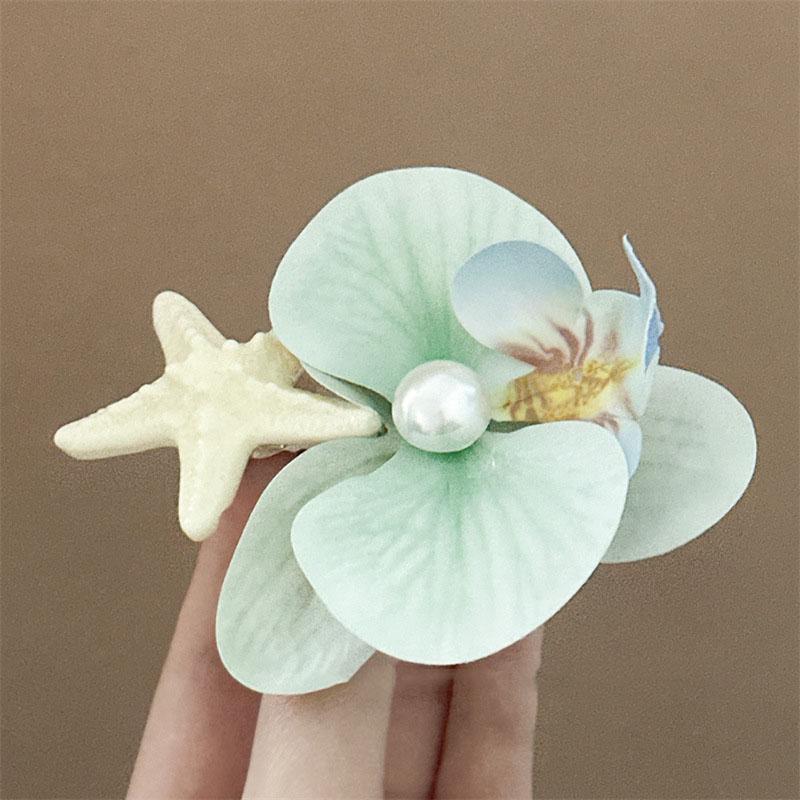 Sweet Orchid Flower Hairpin for Women Pearl Resin Starfish Hair Clip Seaside Headwear Bohemian Side Clip Y2K Hair Accessories