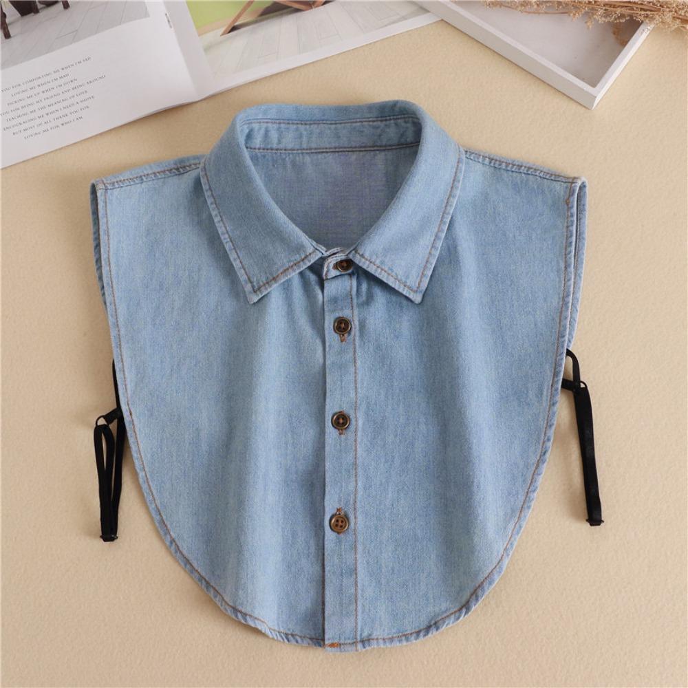Black Lapel Half Shirt Detachable Adjustable Neckline Elegant Denim Fake Collar  Women